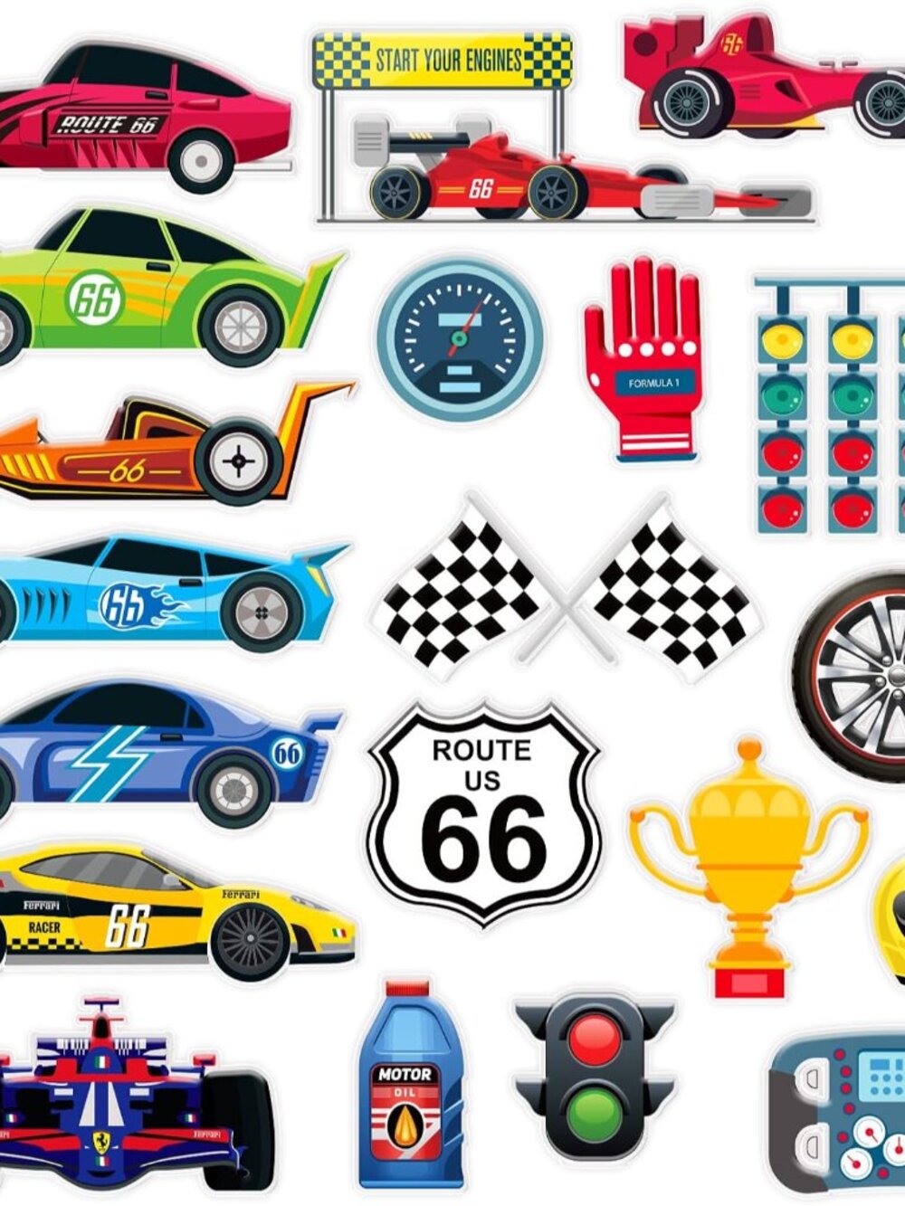 23 PCS Racing Car Thick Gel Clings Car Themed Window Gel Clings Decals Stickers